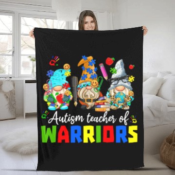 Discover Autism Teacher Warriors Autism Autism Gnome Gift Fleece Blankets