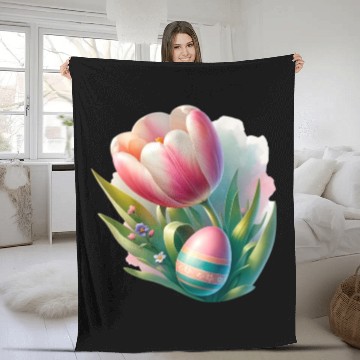 Discover Spring Colorful Tulip With Easter Egg Fleece Blankets