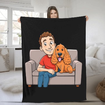 Discover Loving Cocker Spaniel Cuddling on Couch Cartoon Ar Fleece Blankets
