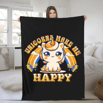 Discover Unicorns make me happy Retro Fleece Blankets