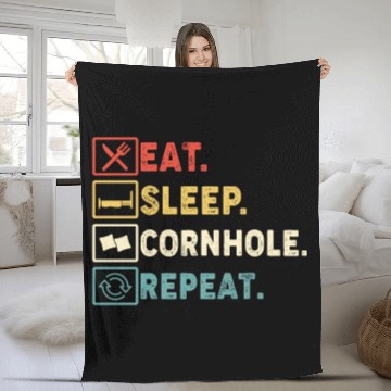 Discover Eat Sleep Cornhole Repeat Fleece Blankets