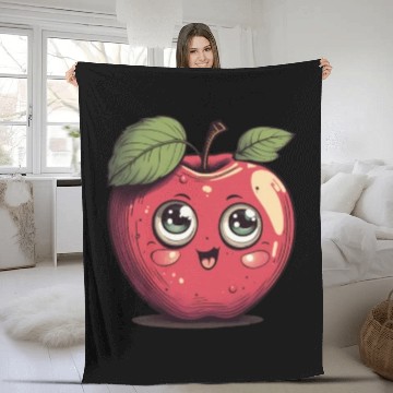 Discover Sweet Kawaii Apple For Fruit Lovers Fleece Blankets