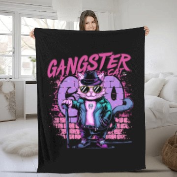 Discover gangster cat neon design Fleece Blankets