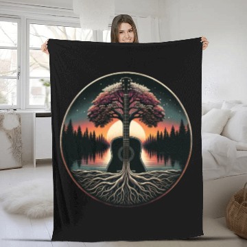 Discover Abstract guitar in the forest Fleece Blankets
