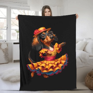 Discover Dachshund dancing flamenco, animal dance Fleece Blankets