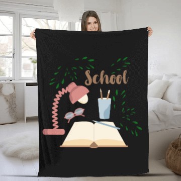 Discover School print with plants open book and eyeglasses Fleece Blankets