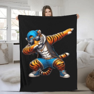 Discover Dabbing Tiger With Sunglasses Cool Dabbing Tiger Fleece Blankets