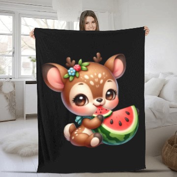 Discover Deer Eating Watermelon Fleece Blankets