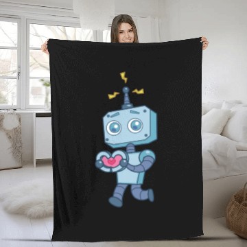 Discover Cute Heart Robot Robotics Technology Fleece Blankets
