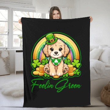 Discover Feelin Green Puppy Rainbow Funny St Patrick's Day Fleece Blankets