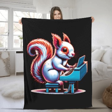 Discover Squirrel Nuts Animal Lover Playing Piano Design Fleece Blankets