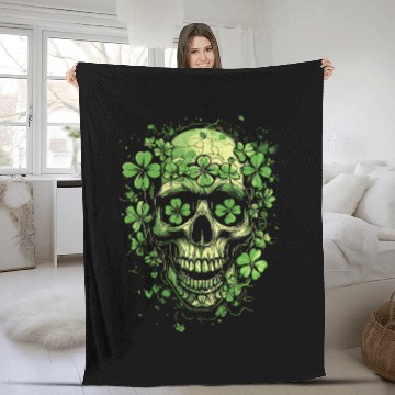 Discover Shamrock Skull Clover Saint Patrick's Day Fleece Blankets