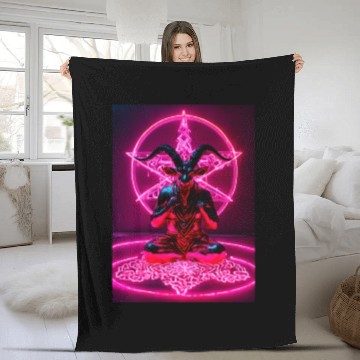 Discover Baphomet made of diamonds and glitter neon light Fleece Blankets