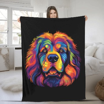 Discover Watercolor Colorful Tibetan Mastiff Fleece Blankets