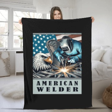 Discover American Welder USA Flag Eagle Weld Fleece Blankets