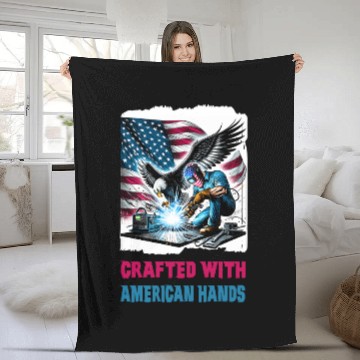 Discover Crafted With American Hands USA Flag Eagle Welder Fleece Blankets