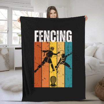 Discover Fencing Vintage Retro 70s Design Fencer Fleece Blankets