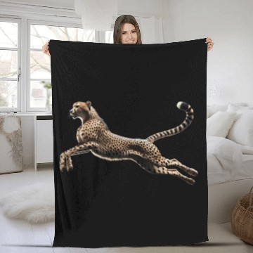 Discover Realistic Cheetah in Mid-Leap Fleece Blankets