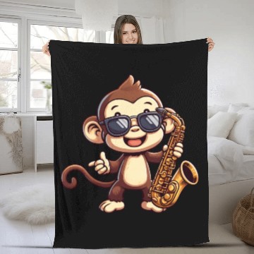 Discover Jazz Saxophone Monkey Chimpanzee Music Lover Fleece Blankets