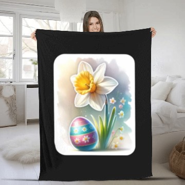 Discover A Beautiful Daffodil With an Easter Egg Fleece Blankets