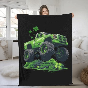 Discover Monster Truck Shamrock Toddler Boys St Patricks Fleece Blankets