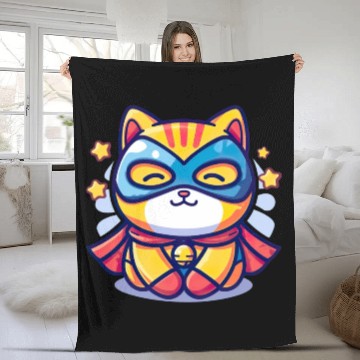 Discover Superhero Kawaii Cat Fleece Blankets