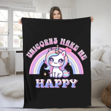 Discover Unicorns Make Me Happy Unicorn-Lover Pastel Fleece Blankets