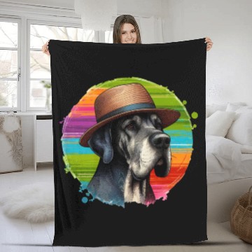 Discover Great Dane Wearing a Hat Art Fleece Blankets