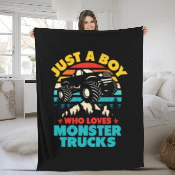 Discover Just A Boy Who Loves Monster Trucks Toddler Kids Fleece Blankets