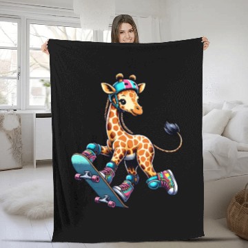 Discover Skater Giraffe on Skateboard Fleece Blankets