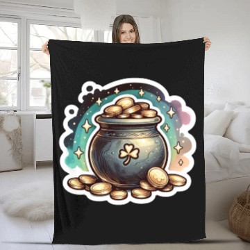 Discover Saint Patrick's Day Sparkly Pot of Gold Fleece Blankets
