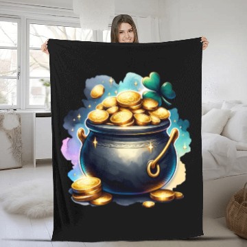 Discover Saint Patrick's Day Gold Pot With Clover Fleece Blankets