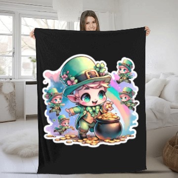 Discover Saint Patrick's Day Chibi Leprechauns Fleece Blankets