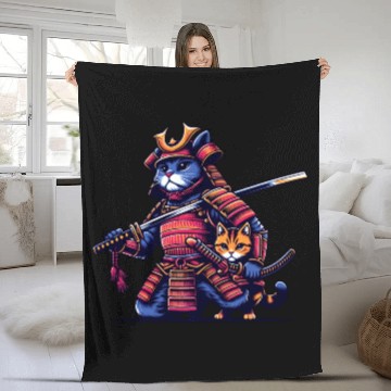 Discover Light Samurai Cat Fleece Blankets