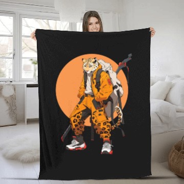 Discover Ninja Samurai Katana Sword Cheetah Manga Fleece Blankets