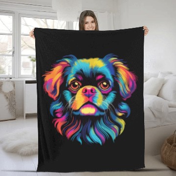 Discover Watercolor Colorful Tibetan Spaniel Fleece Blankets