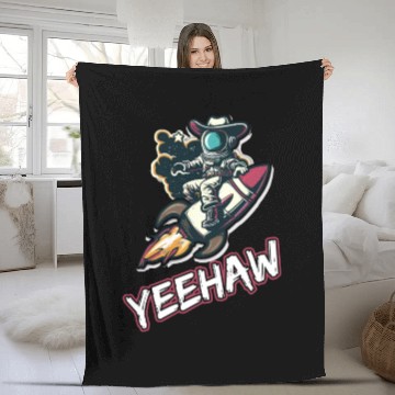 Discover Space Cowboy Riding a Rocket with Yeehaw Slogan Fleece Blankets