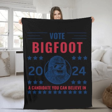 Discover Vote Bigfoot, Funny 2024 Election- Funny Bigfoot Fleece Blankets