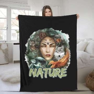 Discover Nature-Inspired Wolf Owl Turtle Phoenix Woman Fleece Blankets