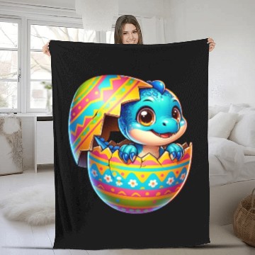 Discover Easter Egg Dino T-Rex Hatching Colorful Cartoon Fleece Blankets