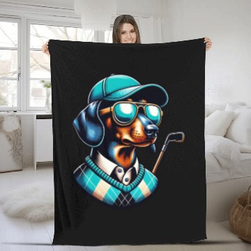 Discover Dachshund Golfer Dog Owner Golfing Wiener Design Fleece Blankets