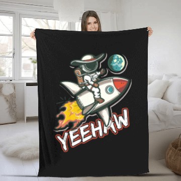 Discover Space Cowboy Riding a Rocket with Yeehaw Slogan Fleece Blankets