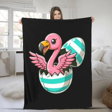 Discover Flamingo Hatching from Easter Egg Easter Surprise Fleece Blankets