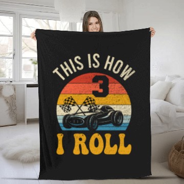 Discover Kids 3 Year Old Birthday Boy Race Car 3rd Birthday Fleece Blankets