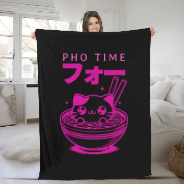 Discover Pho Time Pink Cute Kitten in a Bowl Fleece Blankets