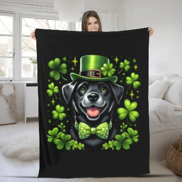 Discover Happy St Patrick's Day Lab Black Labrador Pet Dog Fleece Blankets