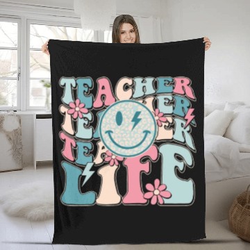 Discover Teacher Life Happy Face Teachers Day Retro Fleece Blankets