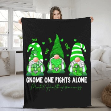 Discover Gnome Fights Mental Health Matters Green Ribbon Fleece Blankets