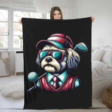 Discover Bolonka Golfer Golf Course Dog Owner Fleece Blankets