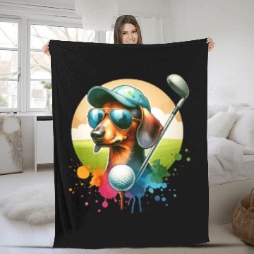 Discover Cool Golf Player Dachshund Wiener Dog Design Fleece Blankets